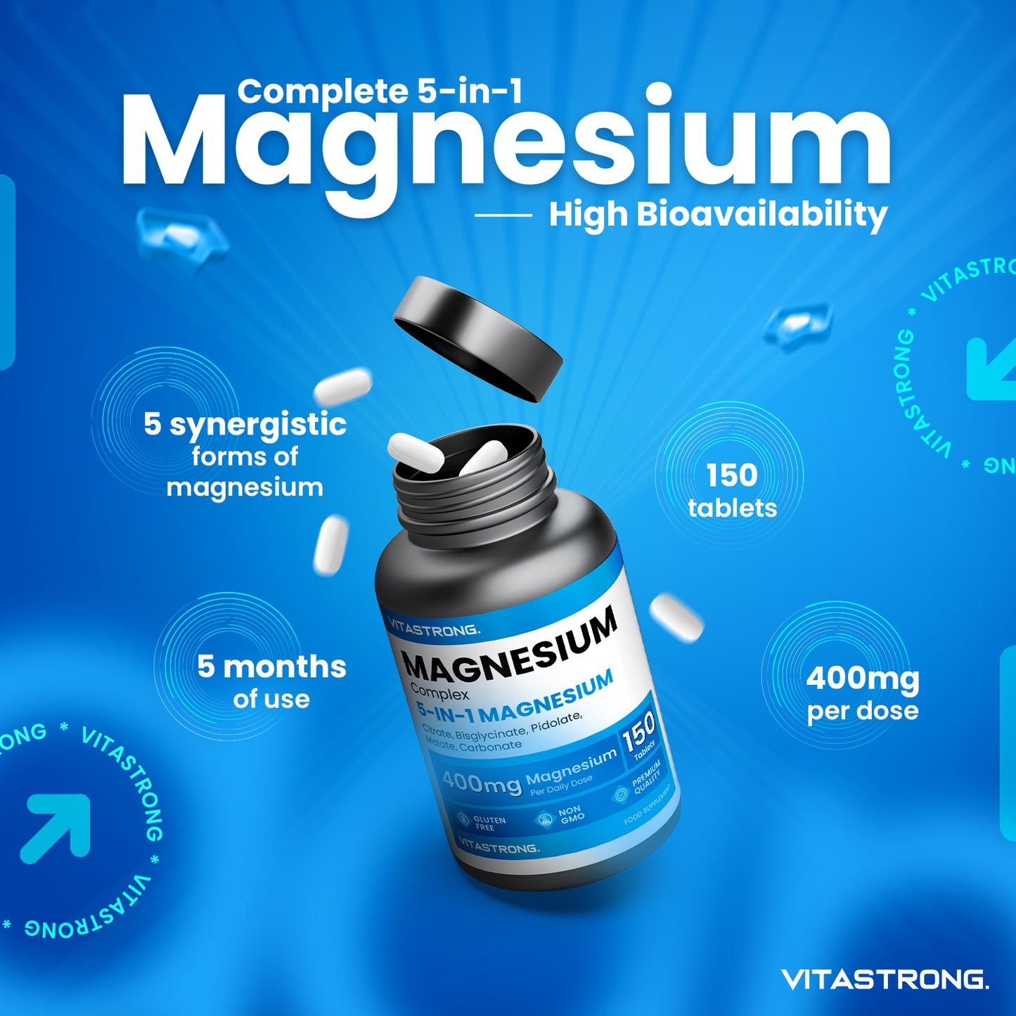 COMPLEXE DE MAGNÉSIUM 5 en 1 - 150 CPR 400 MG VITASTRONG