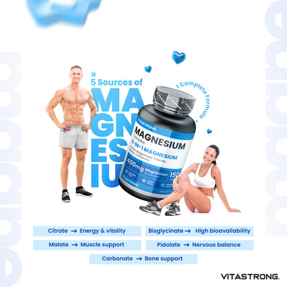 COMPLEXE DE MAGNÉSIUM 5 en 1 - 150 CPR 400 MG VITASTRONG