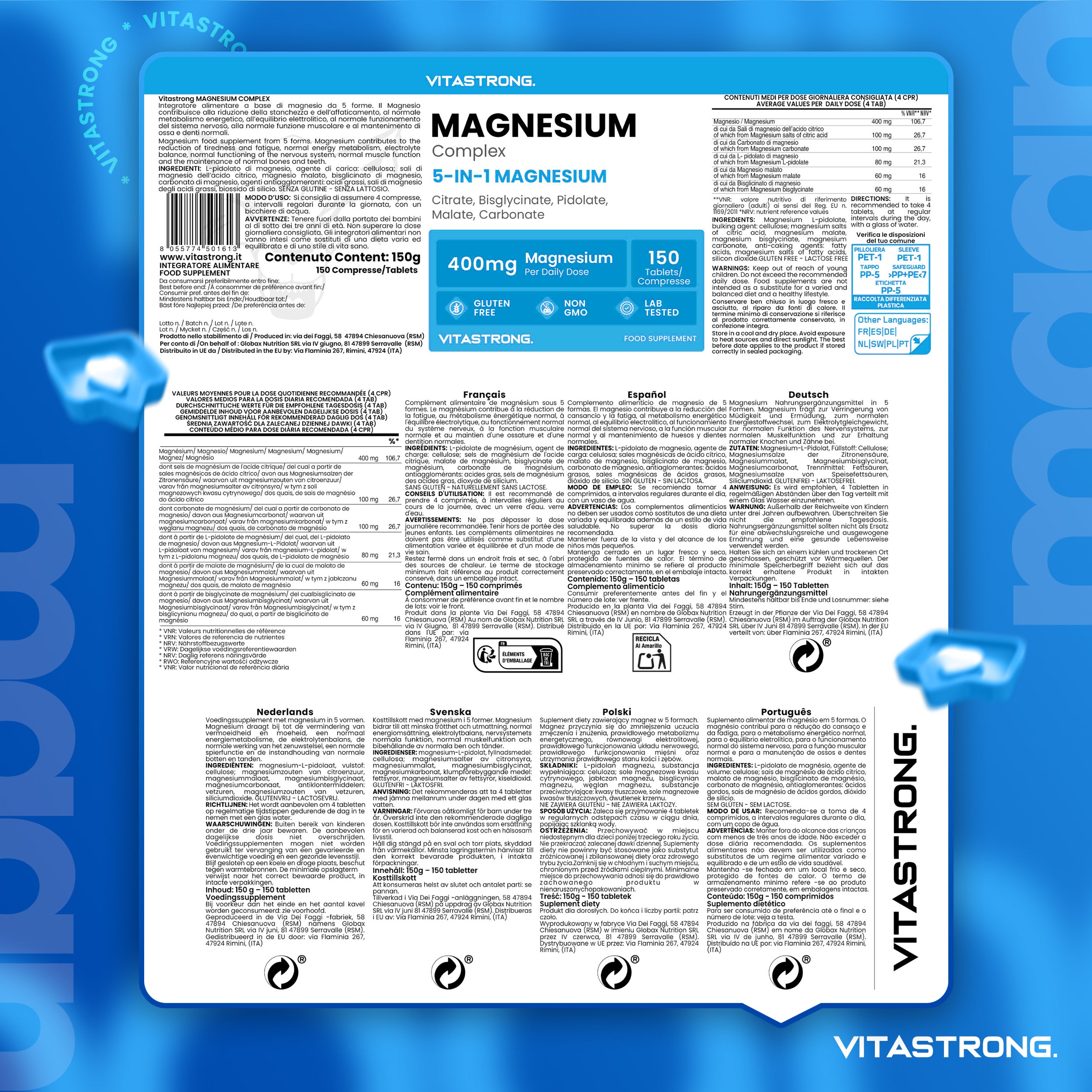 COMPLESSO DI MAGNESIO 5 in 1 - 150 CPR 400 MG VITASTRONG